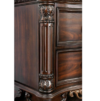 Sunvega Traditional Brown Cherry Nightstand with Genuine Marble Top and Antique Bronze Ring Pulls