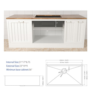 Sunvega 32x19 Inch Undermount Kitchen Sink with Superior Drainage and Soundproofing