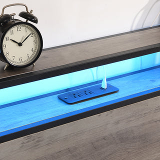 Sunvega Queen Bed Frame with Storage Headboard Charging Station and Smart LED Lights