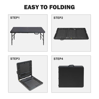 Sunvega 6ft Portable Folding Plastic Table with Waterproof Tabletop and Carry Handle