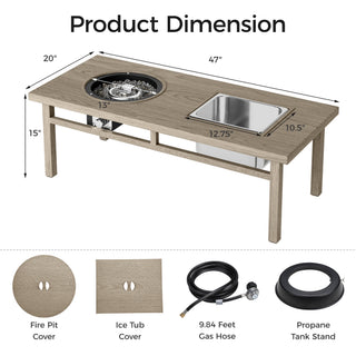 Sunvega CSA-Certified 3-in-1 Coffee Table with Ice Bucket and Fire Pit