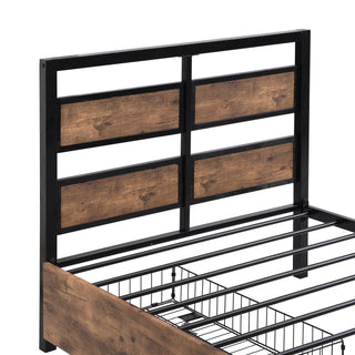 Sunvega Twin Size Metal Platform Bed with MDF Headboard and Two Storage Drawers