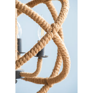 Sunvega 3-Light Farmhouse Chandelier with Hemp Rope and Adjustable Chain