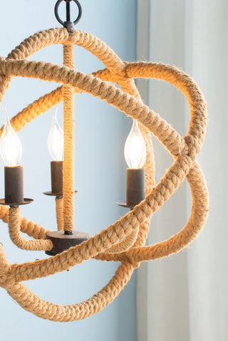 Sunvega 3-Light Farmhouse Chandelier with Hemp Rope and Adjustable Chain