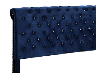 Sunvega Transitional Navy Blue Upholstered Full Bed with Tufted Details