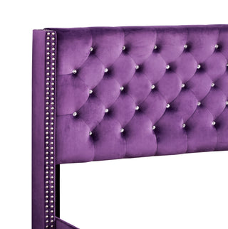 Sunvega Elegant Purple Transitional King Size Bed with Padded Headboard