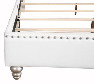 Sunvega Elegant White Transitional Queen Bed with Sleek Finish and Spacious Dimensions