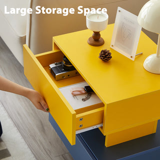 Sunvega Modern Yellow and Blue Nightstand with Large Storage Drawers for Bedroom