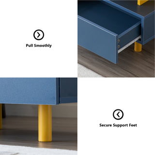 Sunvega Modern Yellow and Blue Nightstand with Large Storage Drawers for Bedroom