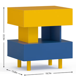 Sunvega Modern Yellow and Blue Nightstand with Large Storage Drawers for Bedroom