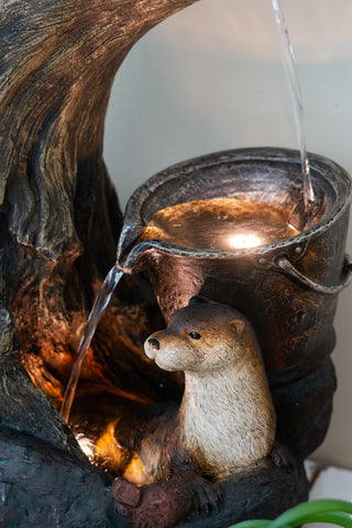 Sunvega Decorative Brown Water Fountain with Otter Design Light and Pump