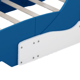 Sunvega Twin Size Race Car Platform Bed with Wheels and Safety Rails