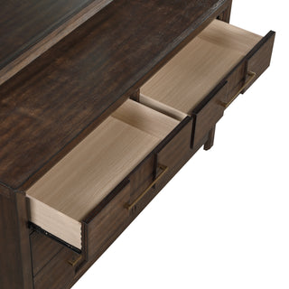 Sunvega Modern Walnut 6-Drawer Dresser with Gold Handles for Bedroom Storage
