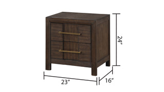 Sunvega Modern Walnut 2-Drawer Nightstand with Gold Handles for Bedroom