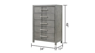 Sunvega Modern Gray Wood 5-Drawer Chest with Silver Handles for Bedroom