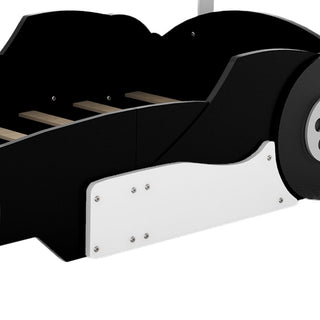 Sunvega Twin Size Race Car Platform Bed with Wheels and Safety Rails
