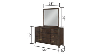 Sunvega Modern Walnut 6-Drawer Dresser with Gold Handles for Bedroom Storage