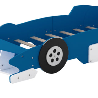 Sunvega Twin Size Race Car Platform Bed with Wheels and Safety Rails