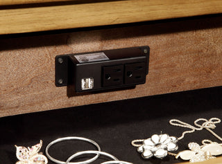 Sunvega Cottage Style Weathered Elm Nightstand with USB Charger and Felt Drawers