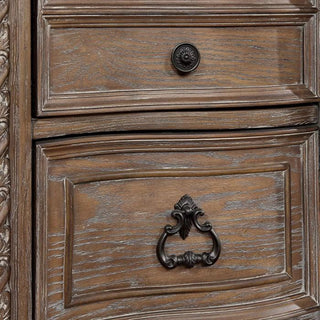 Sunvega Traditional Rustic Solid Wood Nightstand with Bronze Hanging Pulls and 3 Drawers