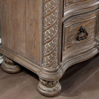 Sunvega Traditional Rustic Solid Wood Nightstand with Bronze Hanging Pulls and 3 Drawers