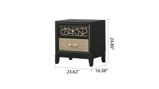 Sunvega Modern Nightstand with Two Drawers and Unique Wood Pattern in Black