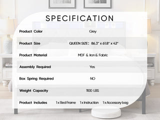 Sunvega Upholstered Queen Bed Frame with LED Headboard Storage Shelf and Charging Station