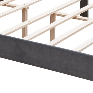 Sunvega Modern Upholstered King Size Platform Bed Frame with Button Tufted Headboard