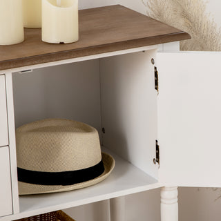 Sunvega Retro Console Table with Drawers Cabinets and Bottom Shelf for Living Room