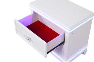 Sunvega Modern 2-Drawer LED Nightstand with Mirror Front for Bedroom Storage