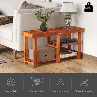 Sunvega Rustic Acacia Wood 3-Tier Slatted Shoe Rack Bench with Storage Shelves