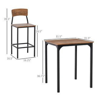 Sunvega Industrial 3-Piece Bar Table Set with Stools, Steel Legs, and Footrests