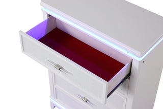 Sunvega White Modern 5-Drawer Wood Chest with Crystal Accents for Bedroom Storage