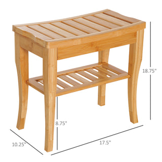 Sunvega Bamboo Shower Bench with Storage Shelf for Bathroom Spa and Outdoor Use