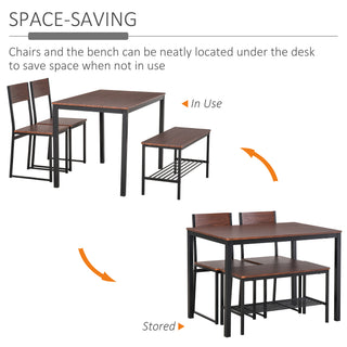 Sunvega Industrial Dining Table Set with Bench and Storage Rack for Kitchen Dinette