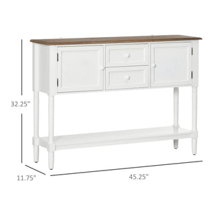 Sunvega Retro Console Table with Drawers Cabinets and Bottom Shelf for Living Room