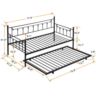 Sunvega Modern Black Daybed with Trundle for Space Saving Bedroom