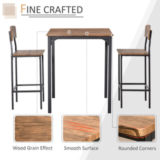 Sunvega Industrial 3-Piece Bar Table Set with Stools, Steel Legs, and Footrests