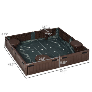 Sunvega Kids Outdoor Sandbox with Cover, 4 Built-in Seats and Weatherproof Lid for Backyard