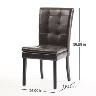 Sunvega Brown Bonded Leather Tufted Back Dining Chairs Set of 2 for Modern Dining