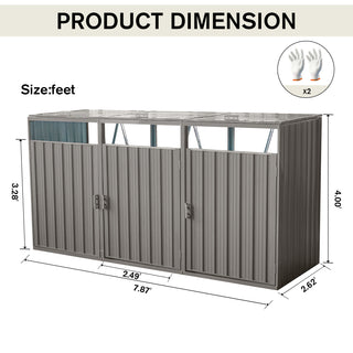 Sunvega Metal Garbage Bin Shed with Galvanized Steel for Outdoor Garden Storage