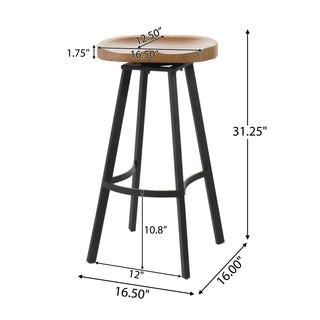 Sunvega Antique Styled Swivel Barstools with Pinewood Seat and Iron Frame