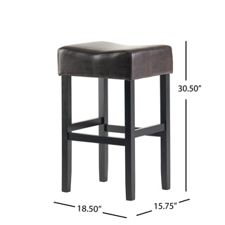 Sunvega 30-Inch Brown Faux Leather Backless Bar Stool with Sturdy Rubberwood Legs