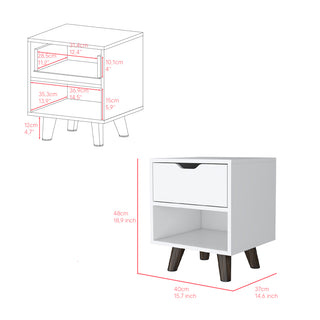 Sunvega White Carleen Nightstand with Roomy Drawer and Generous Display Shelf