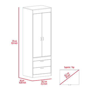 Sunvega White Finish Armoire Tarento with Two Drawers and Double Door Cabinet