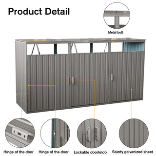 Sunvega Metal Garbage Bin Shed with Galvanized Steel for Outdoor Garden Storage