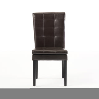 Sunvega Brown Bonded Leather Tufted Back Dining Chairs Set of 2 for Modern Dining