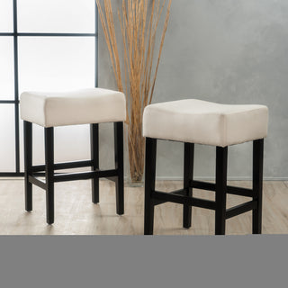 Sunvega Set of 2 Beige Backless Fabric Counter Height Barstools with Padded Seats