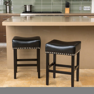 Sunvega Brown Bonded Leather Saddle Seat Backless Counter Stools Set of 2