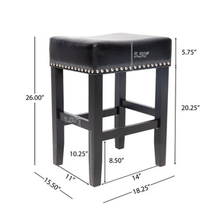 Sunvega Brown Bonded Leather Saddle Seat Backless Counter Stools Set of 2